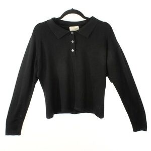 Vintage Henri Bendel New York 100% Extra Fine Merino Wool Black Polo Knit Top